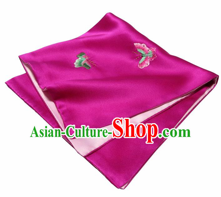 Chinese Traditional Handmade Embroidery Butterfly Rosy Silk Handkerchief Embroidered Hanky Suzhou Embroidery Noserag Craft