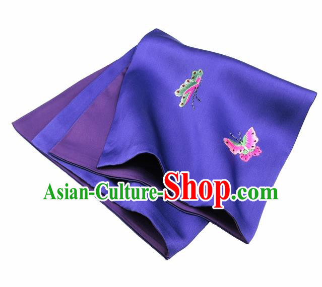 Chinese Traditional Handmade Embroidery Butterfly Purple Silk Handkerchief Embroidered Hanky Suzhou Embroidery Noserag Craft