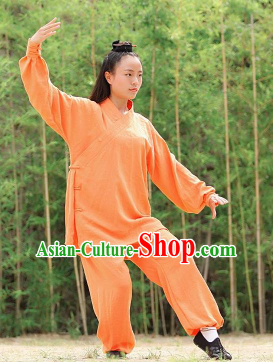 Chinese Traditional Wudang Martial Arts Orange Outfits Kung Fu Taoist Priest Tai Chi Costume for Women
