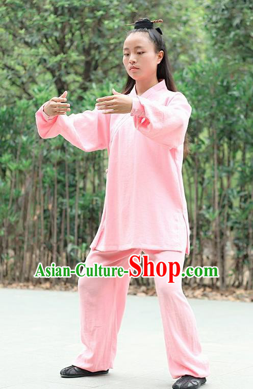 Chinese Traditional Wudang Martial Arts Pink Outfits Kung Fu Taoist Priest Tai Chi Costume for Women
