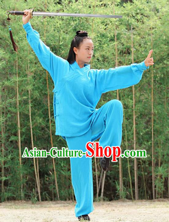Chinese Traditional Wudang Martial Arts Blue Outfits Kung Fu Taoist Priest Tai Chi Costume for Women