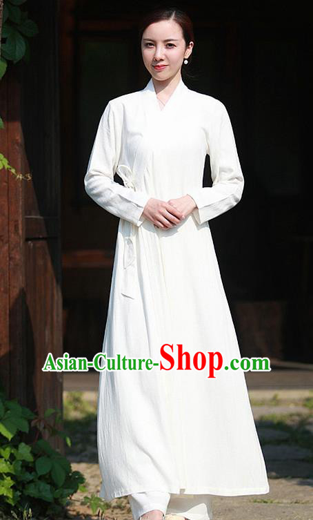 Chinese Traditional Martial Arts Slant Opening White Dress Taoist Priest Tai Chi Costume for Women