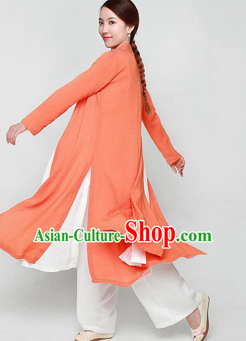 Chinese Traditional Martial Arts Orange Dust Coat Kung Fu Tai Chi Costume for Women