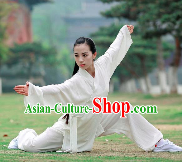 Chinese Traditional Wudang Taoist Priest Martial Arts White Outfits Kung Fu Tai Chi Costume for Women