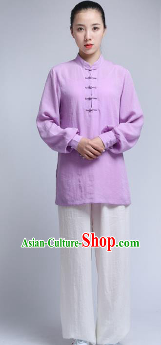 Chinese Traditional Wudang Martial Arts Purple Outfits Kung Fu Tai Chi Costume for Women