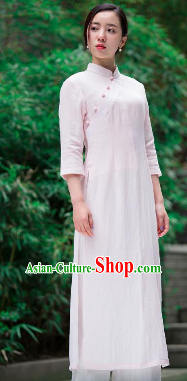 Chinese Traditional Tang Suit Light Pink Qipao Dress Martial Arts Kung Fu Tai Chi Costume for Women