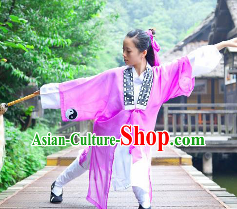 Chinese Traditional Wudang Taoist Nun Martial Arts Purple Outfits Kung Fu Tai Chi Costume for Women