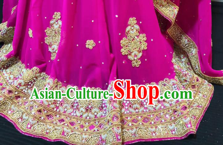 Asian Pakistan Court Queen Wedding Embroidered Rosy Dress Traditional Pakistani Hui Nationality Islam Bride Costumes for Women