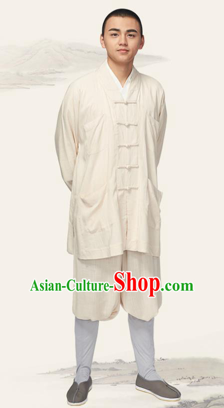 Traditional Chinese Monk Costume Meditation White Outfits Shirt and Pants for Men