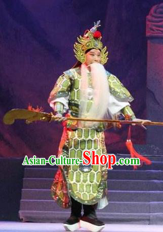 Traditional Chinese Henan Opera Seven Swords General Costumes Green Body Armour and Headwear for Men