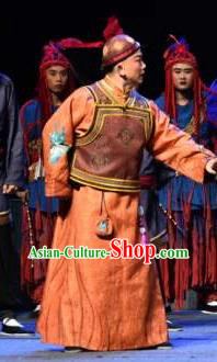 Xu Tietang Traditional Chinese Qin Opera Qing Dynasty Nobility Childe Stage Performance Orange Costumes and Headwear for Men