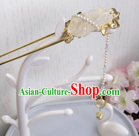 Traditional Chinese Classical Jade Tassel Hairpins Ancient Hanfu Hair Accessories for Women