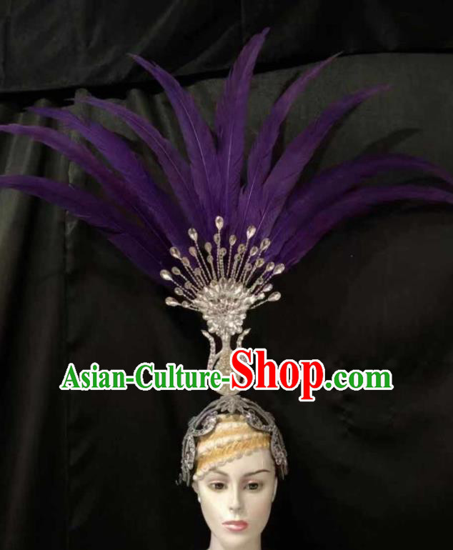 Top Halloween Purple Feather Headwear Brazilian Carnival Samba Dance Hair Accessories for Women