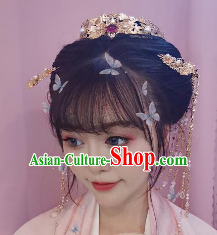 Traditional Chinese Classical Golden Hair Crown Hairpins Ancient Princess Hanfu Hair Accessories for Women