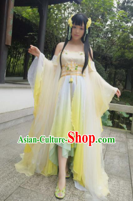 Chinese Cosplay Princess Yellow Dress Ancient Female Swordsman Heroine Costume for Women