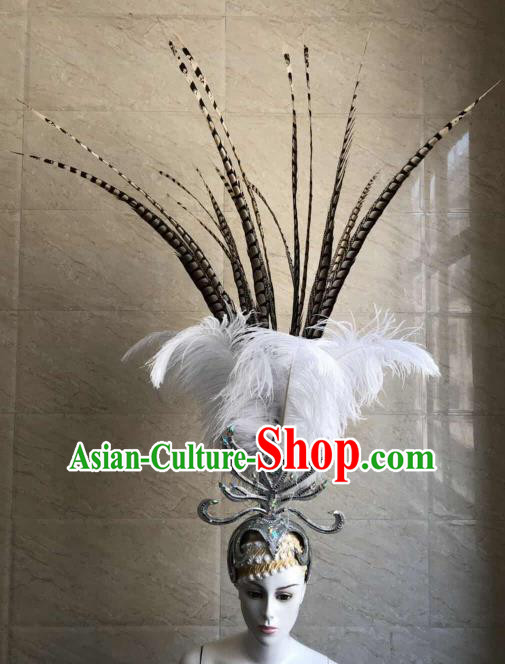 Top Halloween Deluxe White Feather Hat Brazilian Carnival Samba Dance Hair Accessories for Women