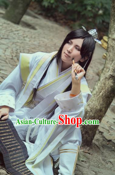 Traditional Chinese Cosplay Swordsman White Clothing Ancient Nobility Childe Costume for Men