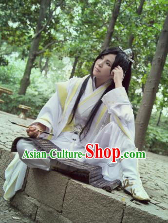 Traditional Chinese Cosplay Swordsman White Clothing Ancient Nobility Childe Costume for Men