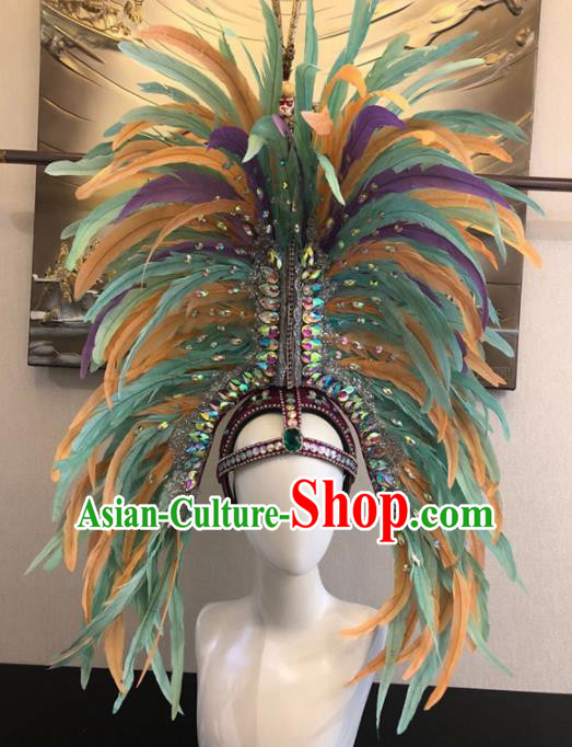 Top Halloween Deluxe Colorful Feather Hat Brazilian Carnival Samba Dance Hair Accessories for Women
