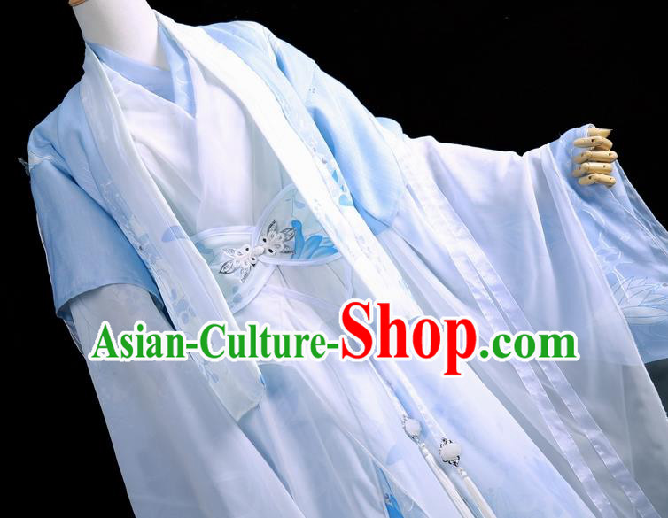 Traditional Chinese Cosplay Female Swordsman Blue Dress Ancient Princess Costume for Women