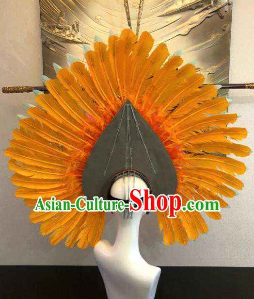 Top Halloween Deluxe Orange Feather Hat Brazilian Carnival Samba Dance Hair Accessories for Women