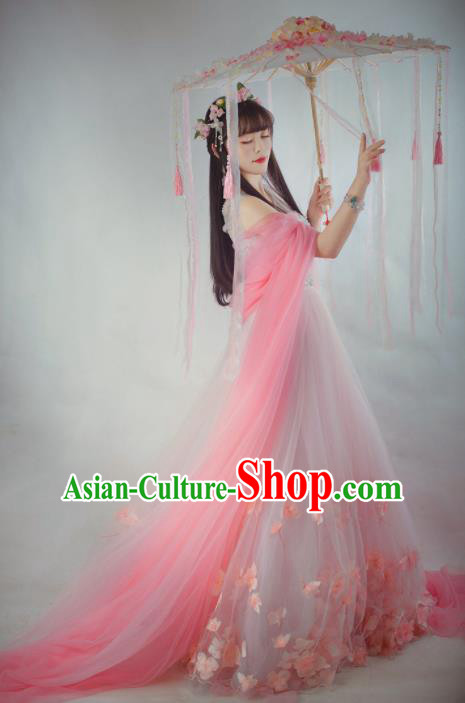 Chinese Flying Apsaras Classical Dance Pink Dress Ancient Princess Peri Costume for Women