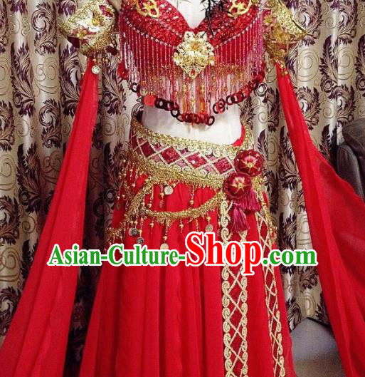 Chinese Tang Dynasty Classical Dance Red Dress Ancient Princess Peri Costume for Women