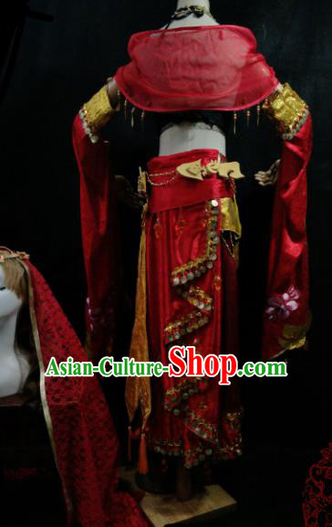 Chinese Cosplay Female Swordsman Red Dress Ancient Princess Peri Costume for Women