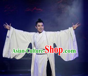 Chinese Drama Shang Yang Qin Dynasty Scholar White Clothing Stage Performance Dance Costume for Men
