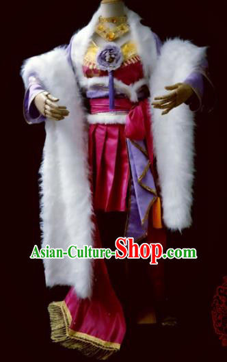 Chinese Cosplay Heroine Female Swordsman Rosy Dress Ancient Princess Peri Costume for Women