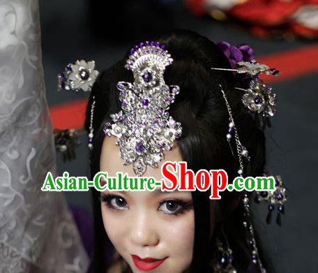 Traditional Chinese Classical Hair Crown Tassel Hairpins Ancient Princess Hanfu Hair Accessories for Women
