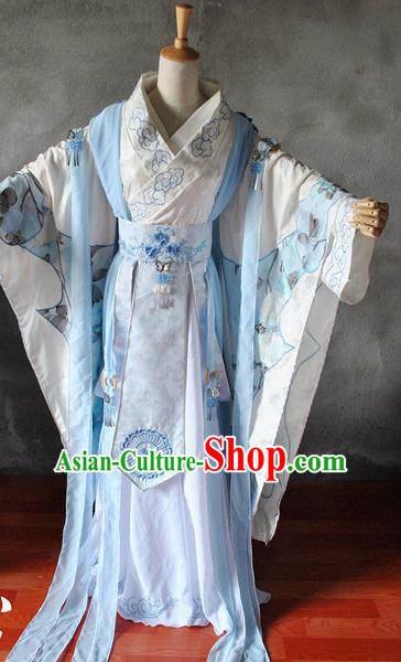 Chinese Cosplay Goddess Princess Embroidered Dress Ancient Female Swordsman Knight Costume for Women