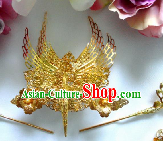 Traditional Chinese Tang Dynasty Golden Hair Comb Hairpins Ancient Princess Hanfu Hair Accessories for Women