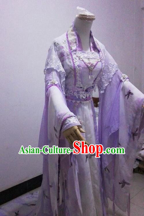 Chinese Cosplay Princess Purple Dress Ancient Female Swordsman Knight Costume for Women