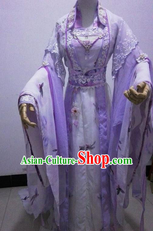 Chinese Cosplay Princess Purple Dress Ancient Female Swordsman Knight Costume for Women