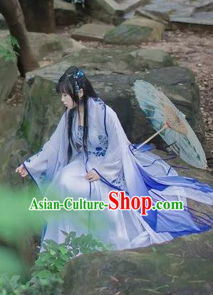 Chinese Cosplay Princess Blue Dress Ancient Female Swordsman Knight Costume for Women