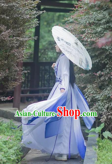 Chinese Cosplay Princess Blue Dress Ancient Female Swordsman Knight Costume for Women