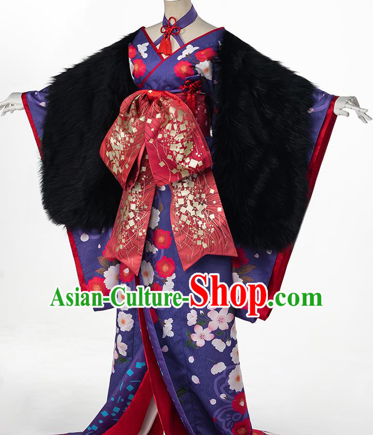 Traditional Japanese Purple Kimono Japan Yukata Dress for Women