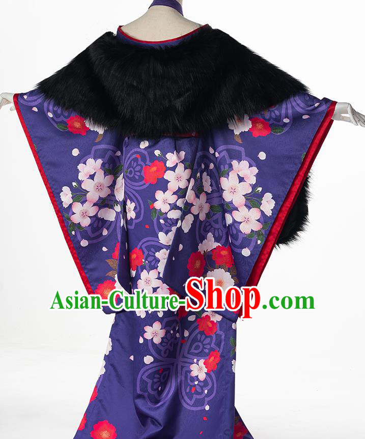 Traditional Japanese Purple Kimono Japan Yukata Dress for Women