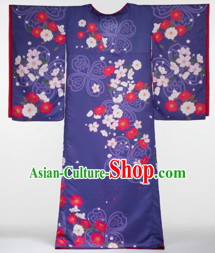 Traditional Japanese Purple Kimono Japan Yukata Dress for Women