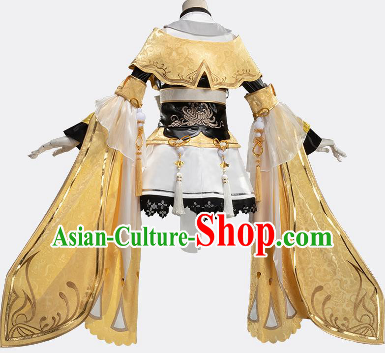 Traditional Chinese Cosplay Female Swordsman Golden Dress Ancient Heroine Costume for Women