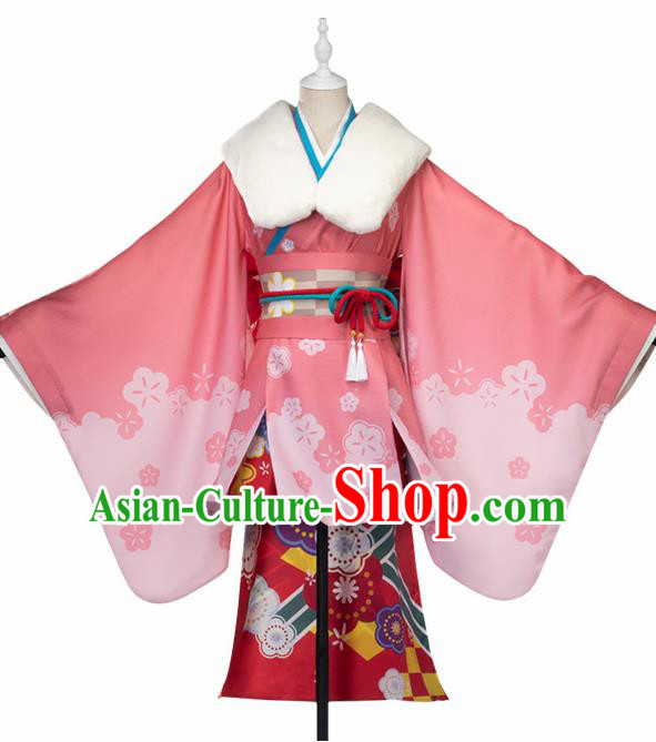 Traditional Japanese Cosplay Geisha Pink Kimono Japan Yukata Dress for Women