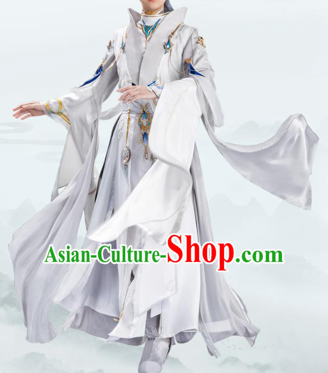 Traditional Chinese Cosplay Taoist Priest Grey Clothing Ancient Swordsman Costume for Men