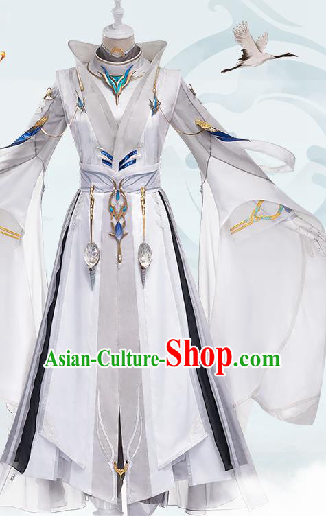 Traditional Chinese Cosplay Taoist Priest Grey Clothing Ancient Swordsman Costume for Men