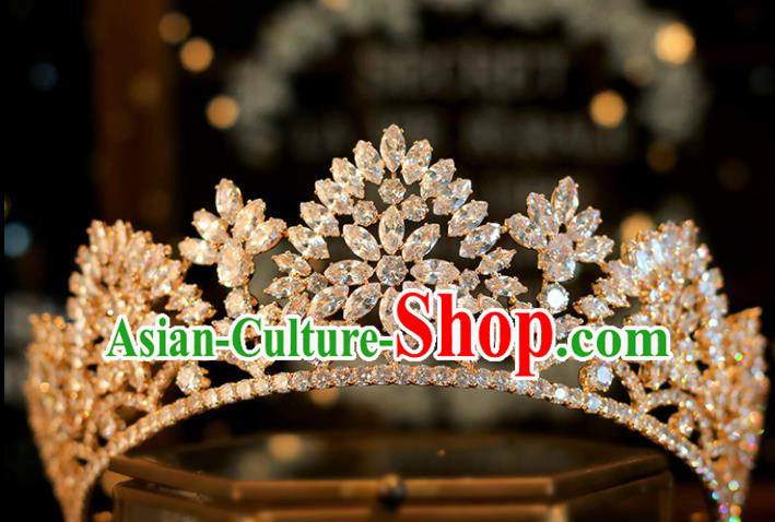 Top Grade Bride Champagne Royal Crown Handmade Wedding Hair Accessories for Women
