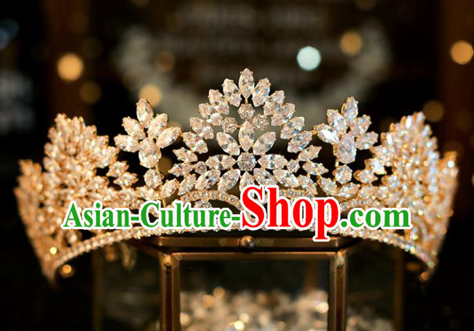 Top Grade Bride Champagne Royal Crown Handmade Wedding Hair Accessories for Women