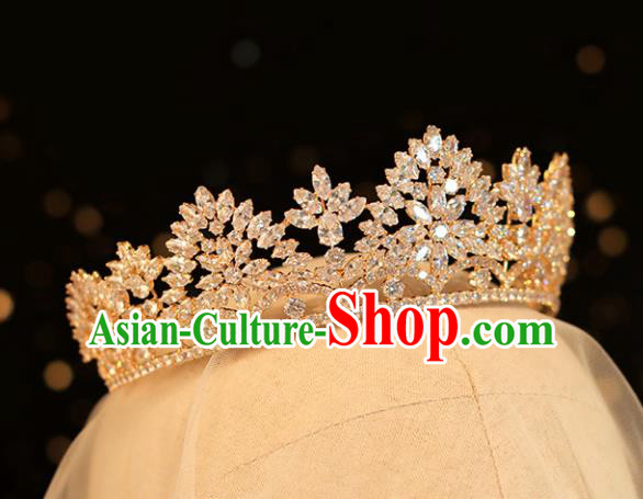 Top Grade Bride Champagne Royal Crown Handmade Wedding Hair Accessories for Women