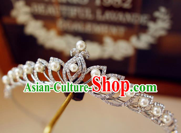 Top Grade Bride Zircon Beads Royal Crown Handmade Wedding Hair Accessories for Women