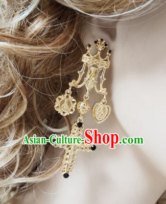 Top Grade Baroque Bride Golden Crucifix Earrings Handmade Wedding Ear Accessories for Women