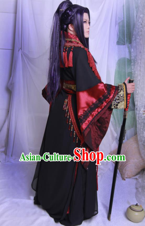 Traditional Chinese Cosplay Swordsman Black Clothing Ancient Royal Highness Costume for Men